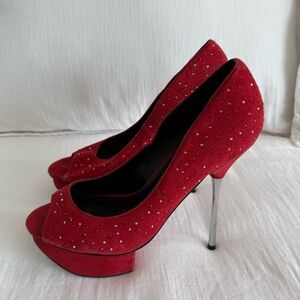 Betsey Johnson 'Tristi' Red Studded Stiletto Platform Heels Women's Size 8